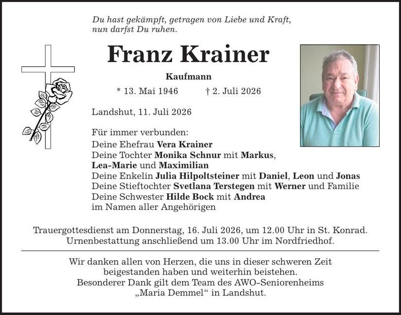 Traueranzeige Franz Krainer