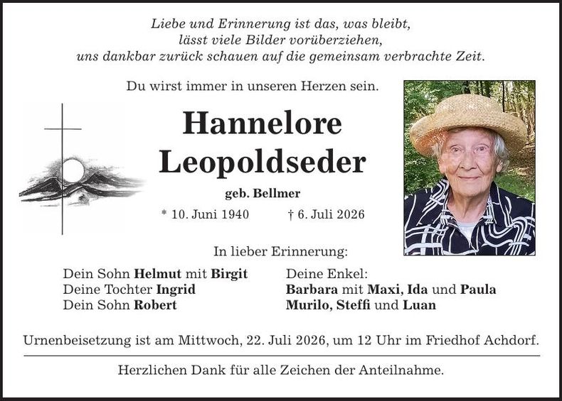 Traueranzeige Hannelore Leopoldseder