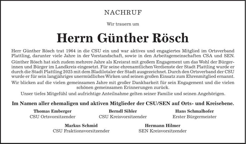Traueranzeige Günther Rösch