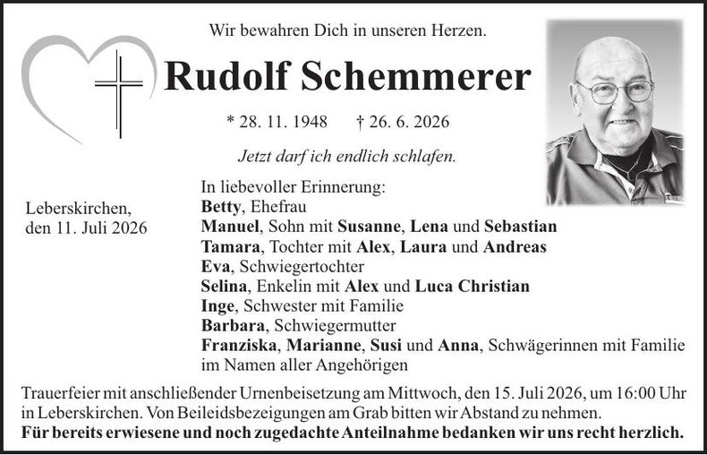 Traueranzeige Rudolf Schemmerer