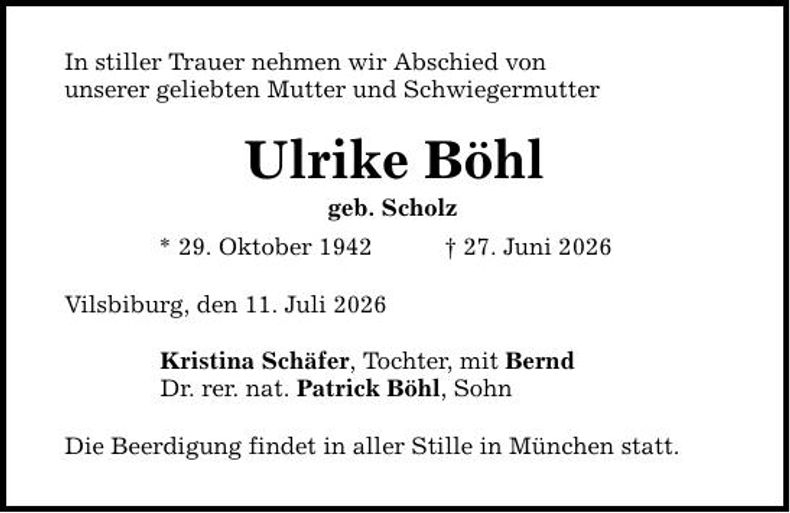 Traueranzeige Ulrike Böhl