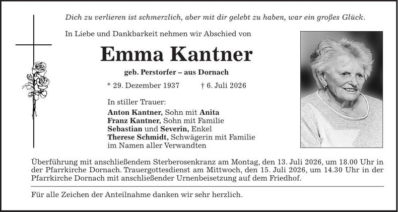 Traueranzeige  Emma Kantner