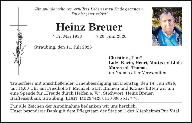 Traueranzeige Heinz Breuer
