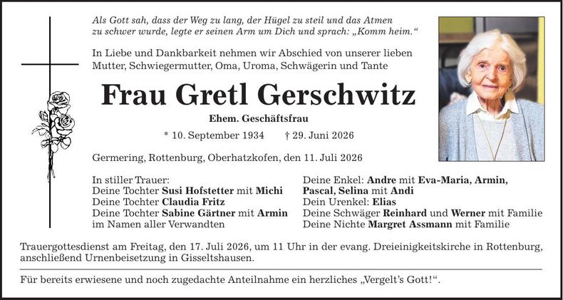 Traueranzeige Gretl Gerschwitz