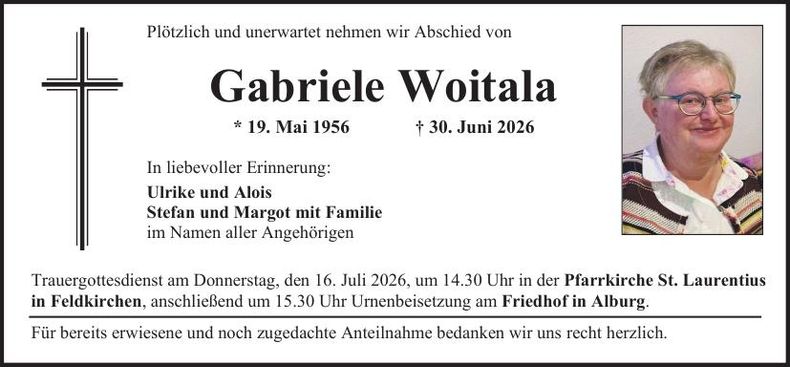 Traueranzeige Gabriele Woitala