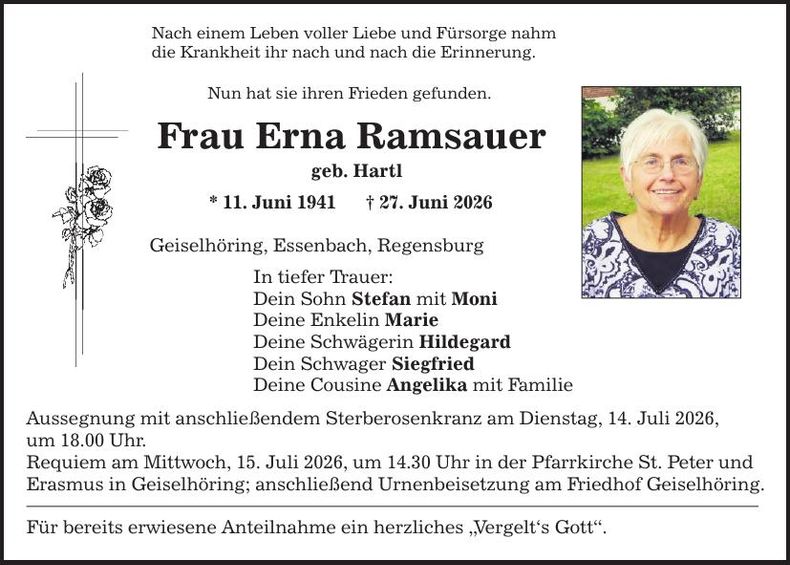 Traueranzeige Erna Ramsauer