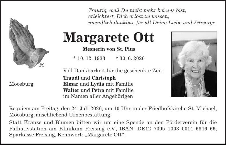 Traueranzeige Margarete Ott