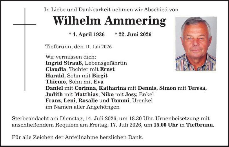 Traueranzeige Wilhelm Ammering