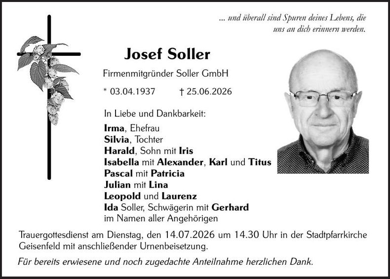 Traueranzeige Josef Soller