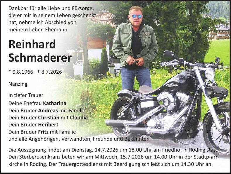 Traueranzeige Reinhard Schmaderer