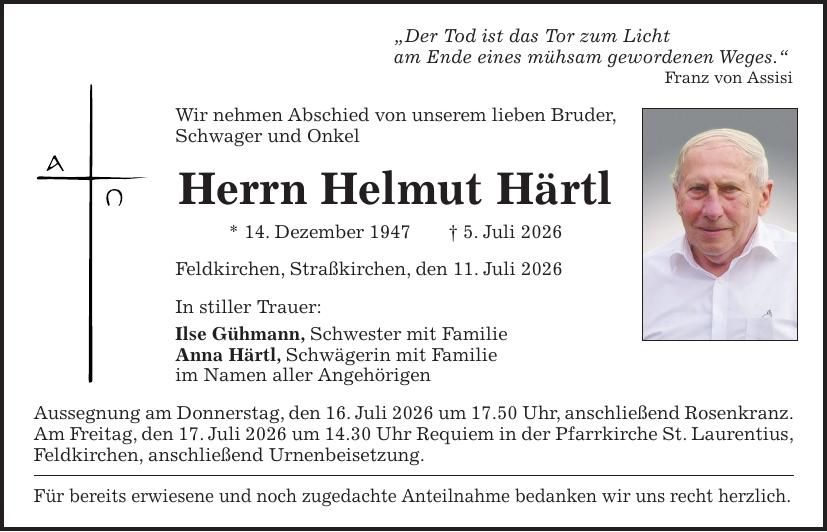 Traueranzeige Helmut Härtl