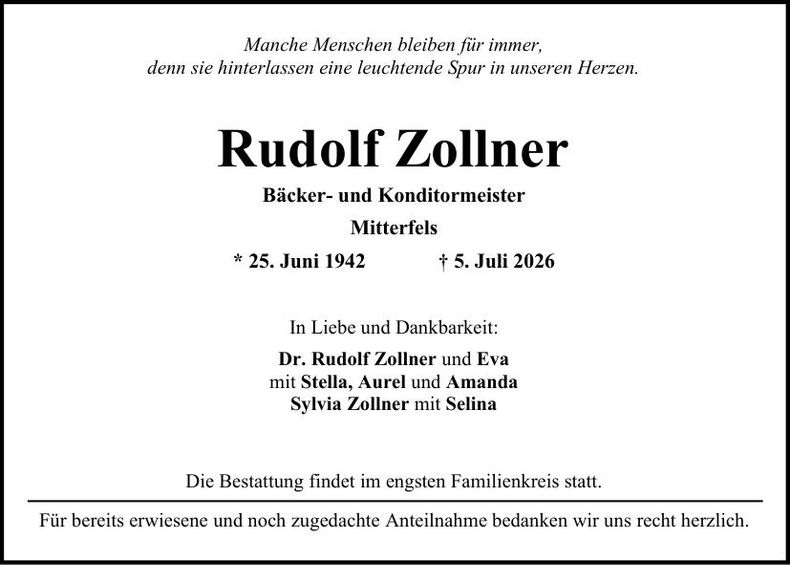 Traueranzeige Rudolf Zollner
