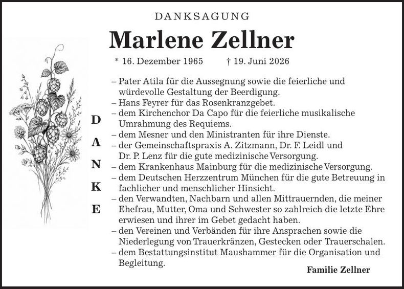 Traueranzeige Marlene Zellner