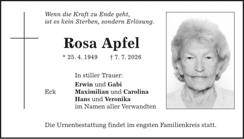 Traueranzeige Rosa Apfel