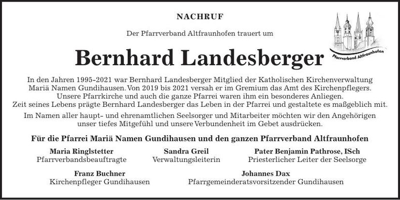 Traueranzeige Bernhard Landesberger
