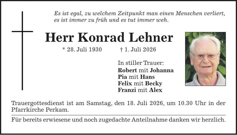 Traueranzeige Konrad Lehner