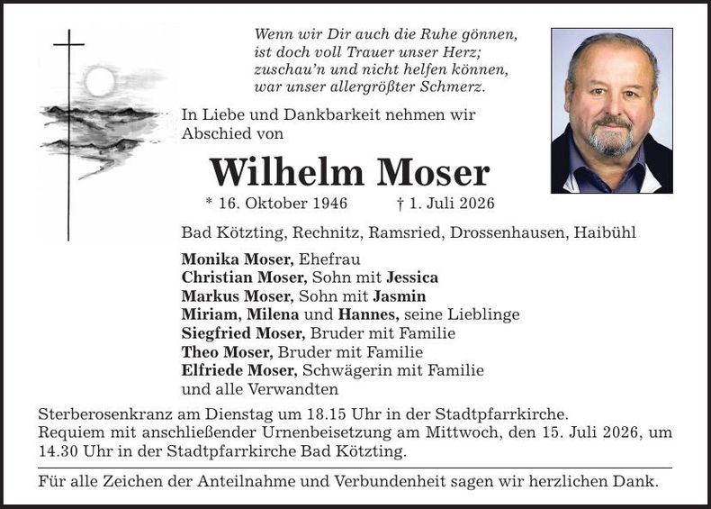 Traueranzeige Wilhelm Moser