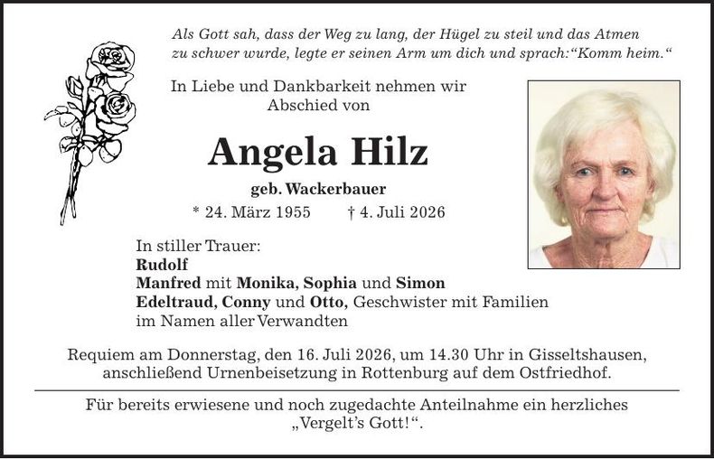 Traueranzeige Angela Hilz