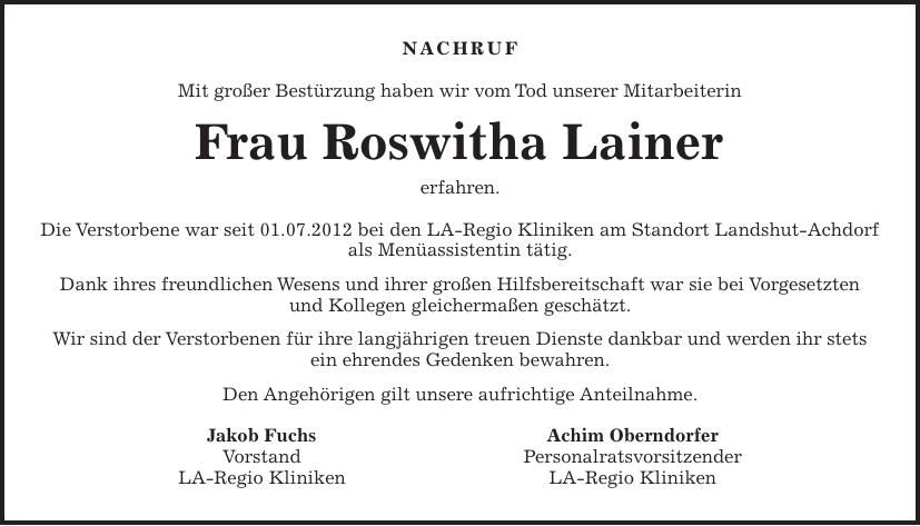 Traueranzeige Roswitha Lainer