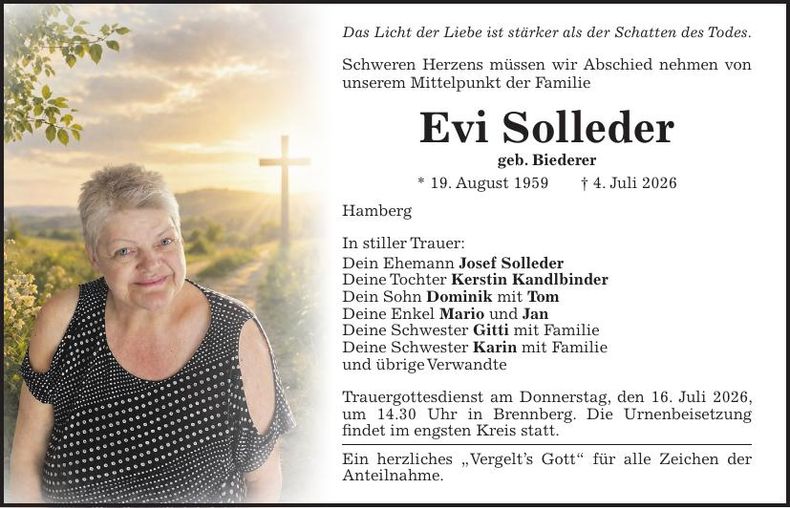 Traueranzeige Evi Solleder