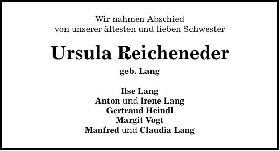 Traueranzeige Ursula Reicheneder