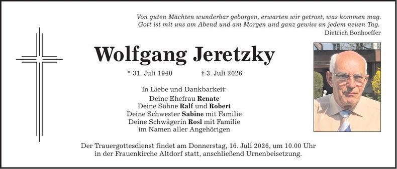 Traueranzeige Wolfgang Jeretzky