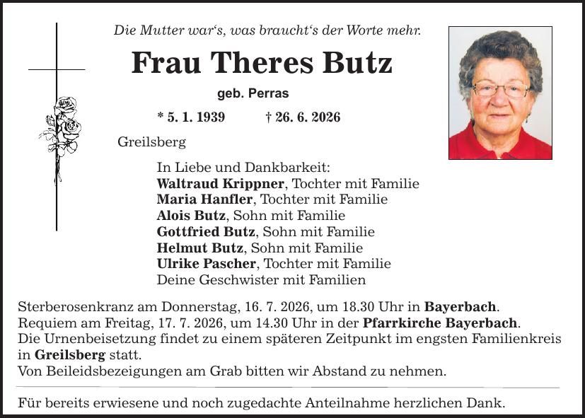 Traueranzeige Theres Butz