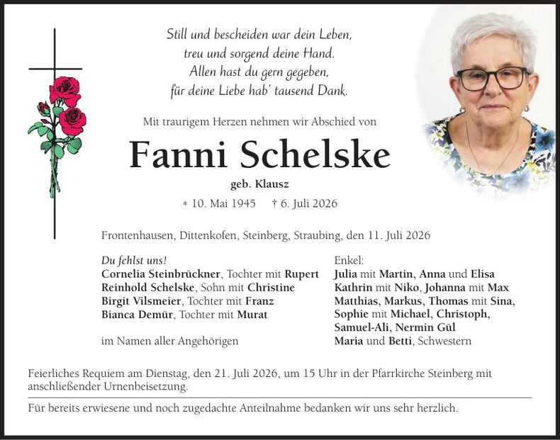 Traueranzeige Fanni Schelske