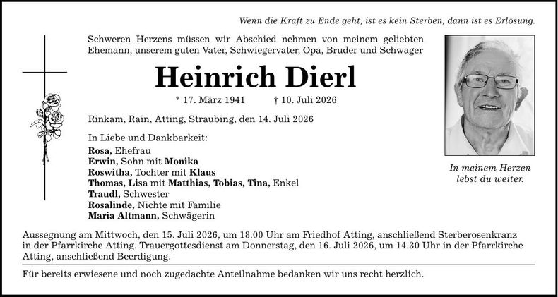 Traueranzeige Heinrich Dierl