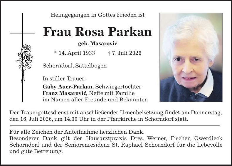 Traueranzeige Rosa Parkan