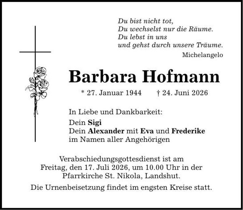 Traueranzeige Barbara Hofmann