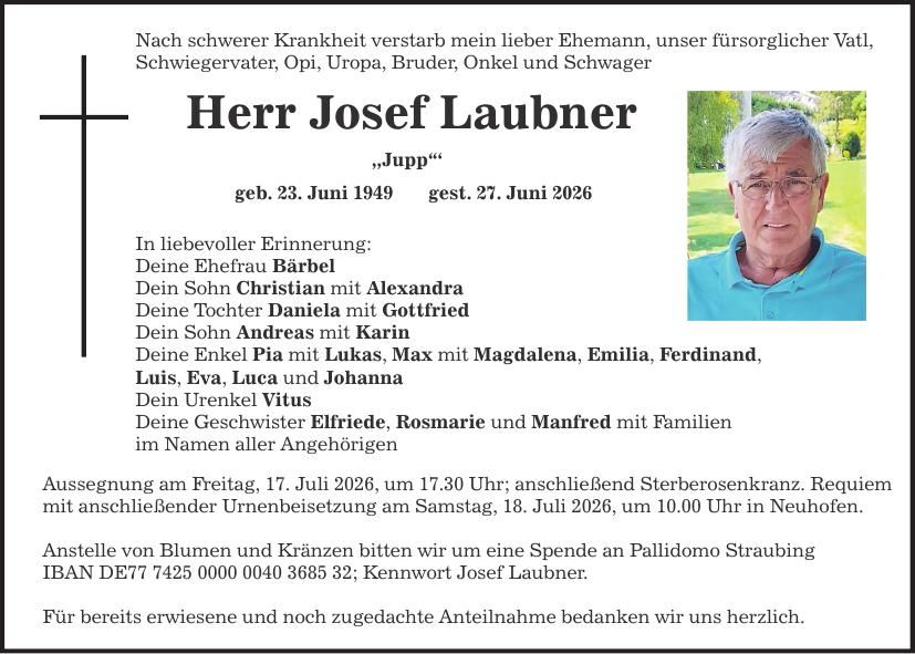 Traueranzeige Josef Laubner