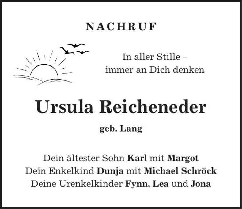 Traueranzeige Ursula Reicheneder