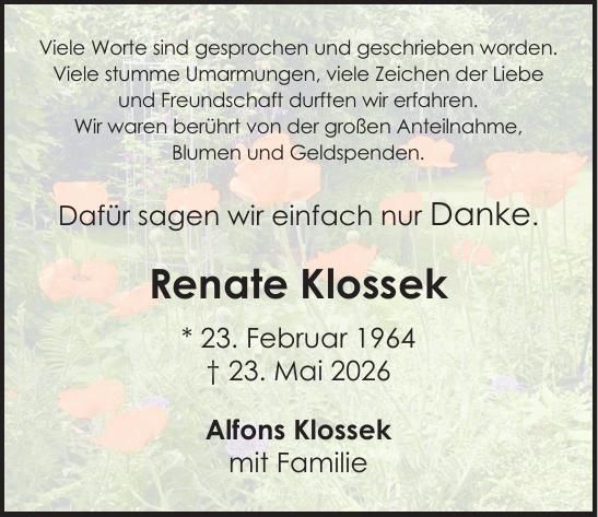 Traueranzeige Renate Klossek