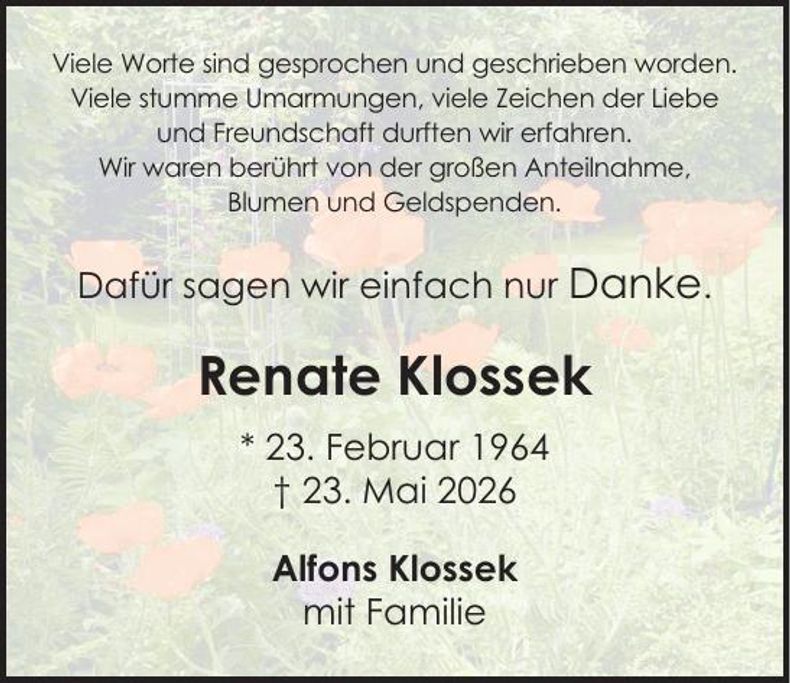 Traueranzeige Renate Klossek