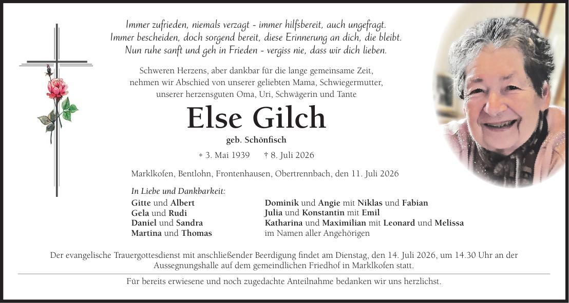 Traueranzeige Else Gilch