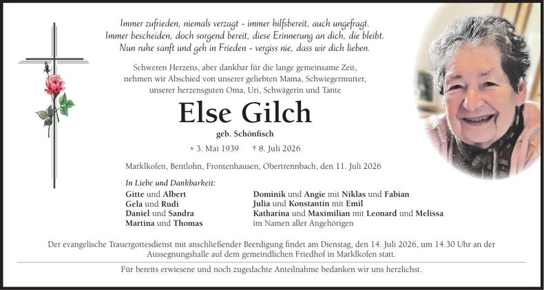 Traueranzeige Else Gilch