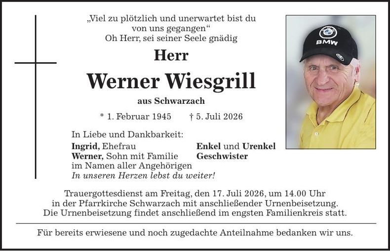 Traueranzeige Werner Wiesgrill