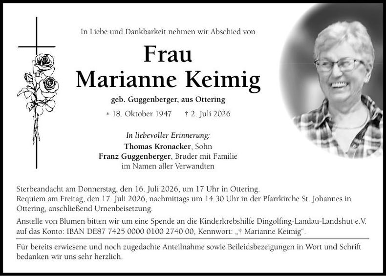 Traueranzeige Marianne Keimig