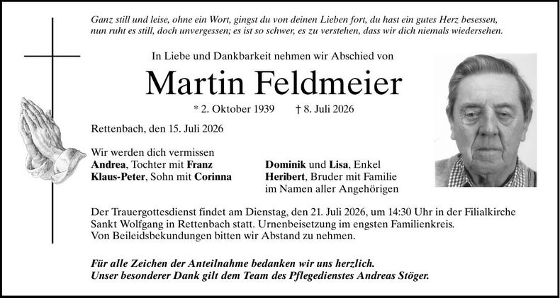 Traueranzeige Martin Feldmeier