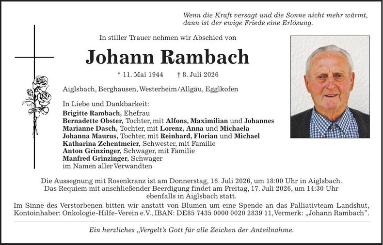 Traueranzeige Johann Rambach
