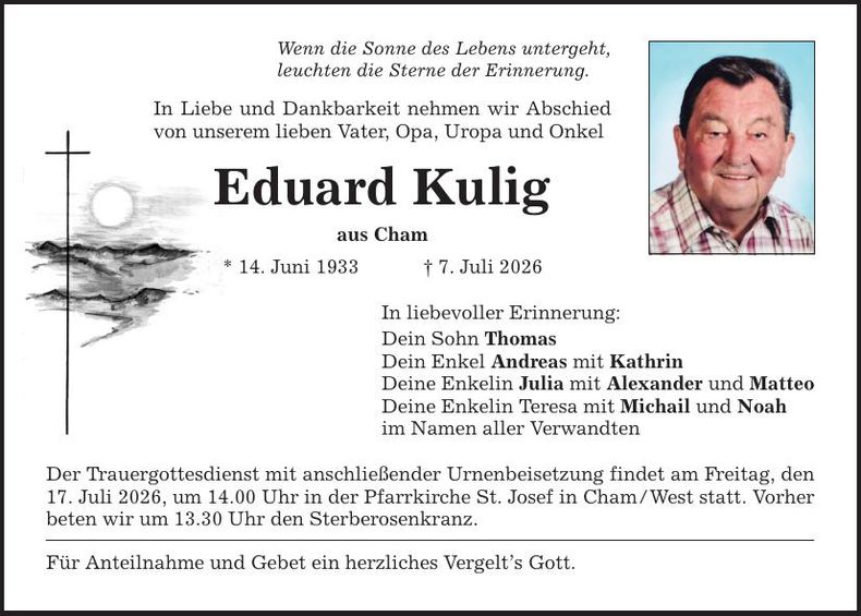 Traueranzeige Eduard Kulig