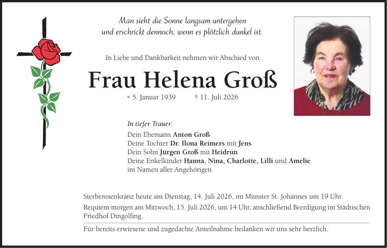 Traueranzeige Helena Groß