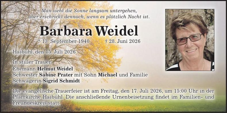 Traueranzeige Barbara Weidel