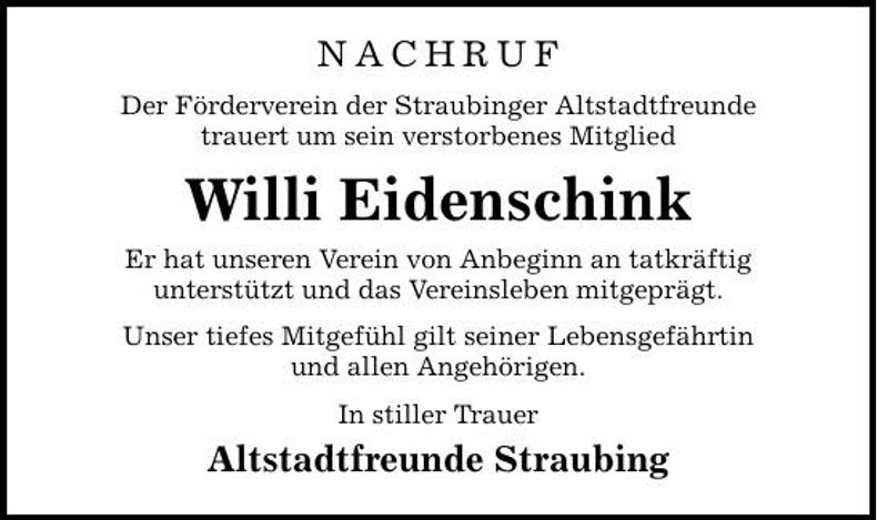 Traueranzeige Willi Eidenschink