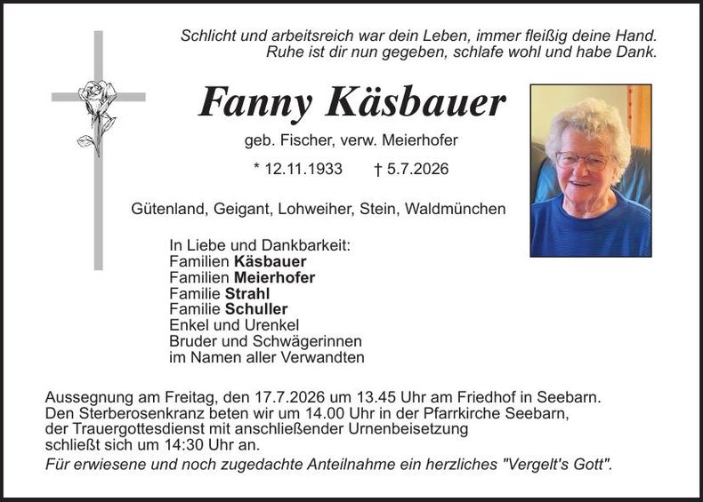 Traueranzeige Franziska Käsbauer