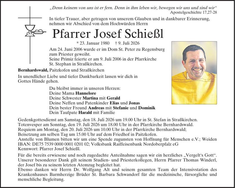 Traueranzeige Josef Schießl