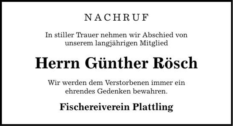 Traueranzeige Günther Rösch