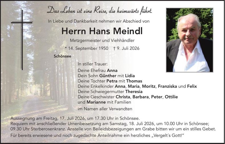 Traueranzeige Günter Meindl