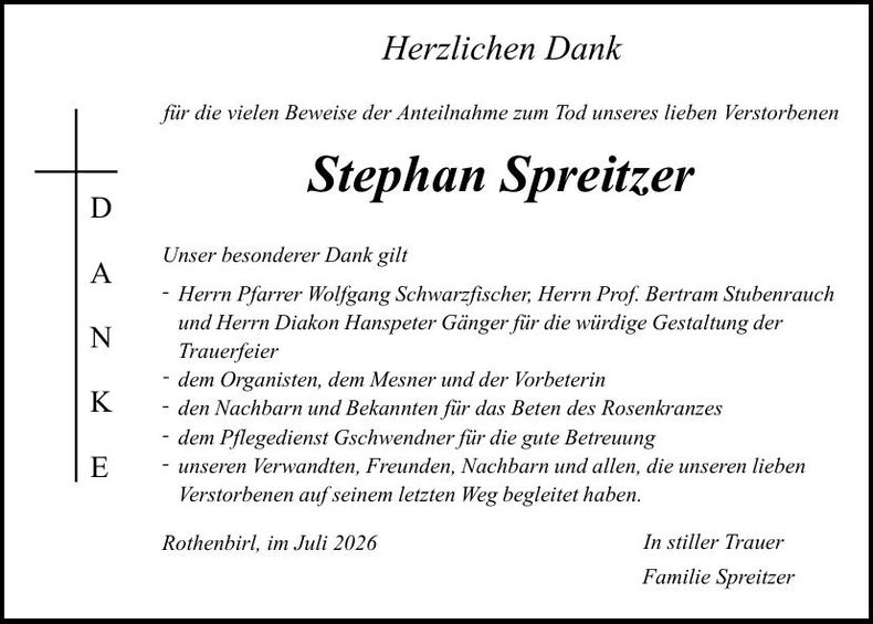 Traueranzeige Stephan Spreitzer